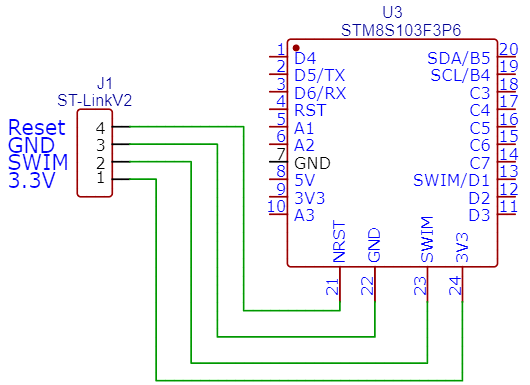 Interfacing STM8S Development board using ST-Link V2