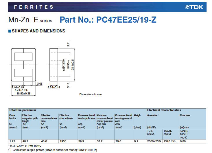 ferrite core transformer calculation