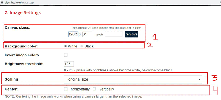 Seção de configuração de imagem