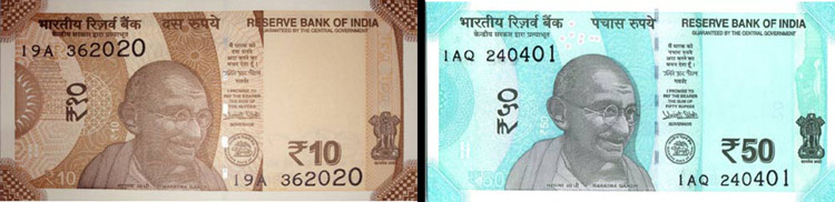 10 and 50 Rupees Note