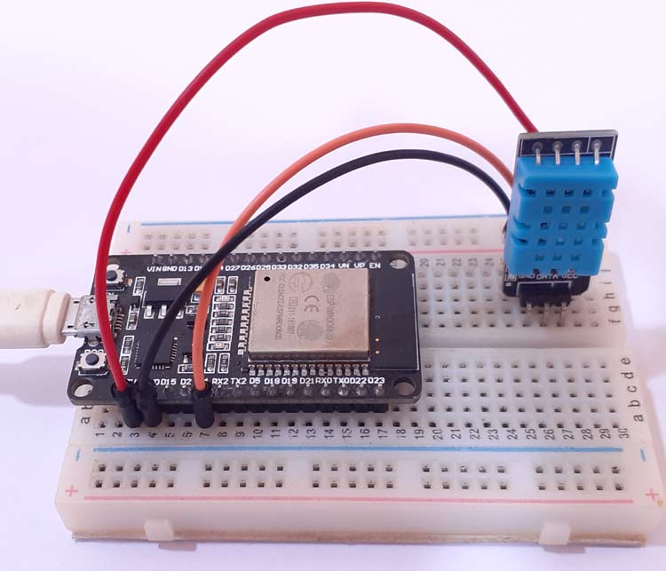 DHT22 ESP32 in Arduino Code: Measuring humidity & temperature