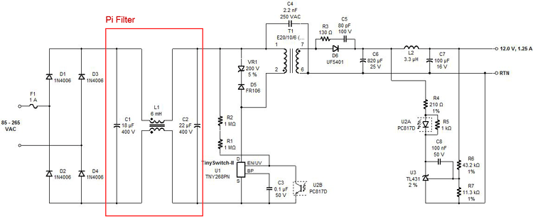 12v product pi filter design