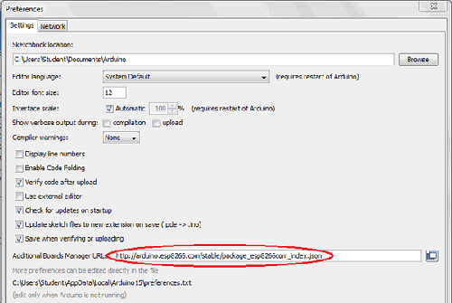 Arduino IDE Additional Manager URL