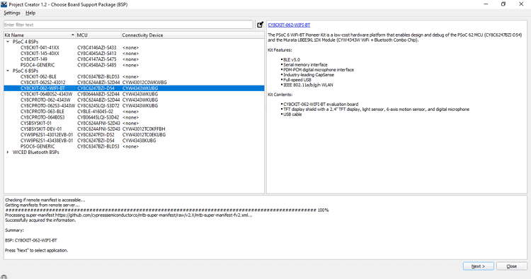 Board Supporting Package Selecting Window