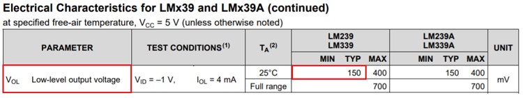 LM339 Output Voltage Specifications