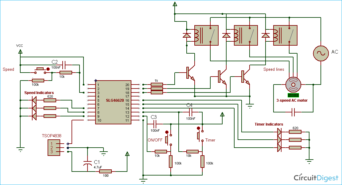 Multi-Speed AC Motor Control Infrared Receiver Circuit 