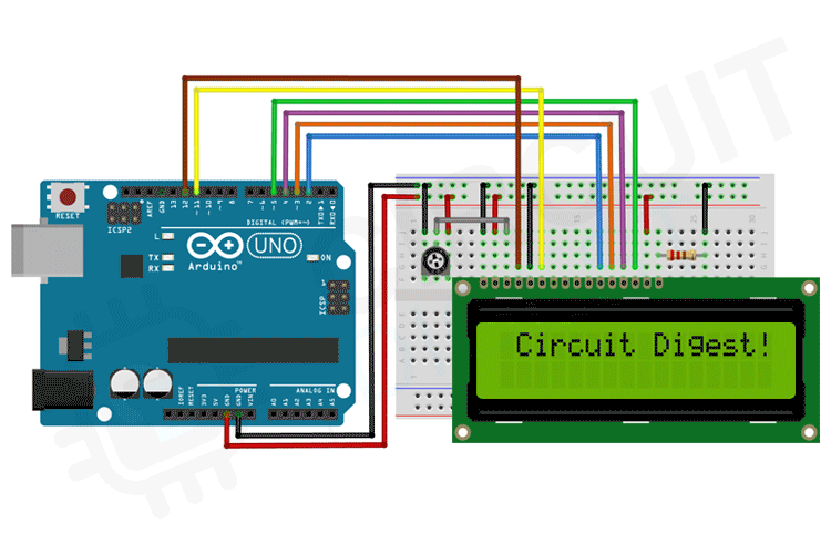 Arduino 16x2 LCD Circuit Diagram Connections