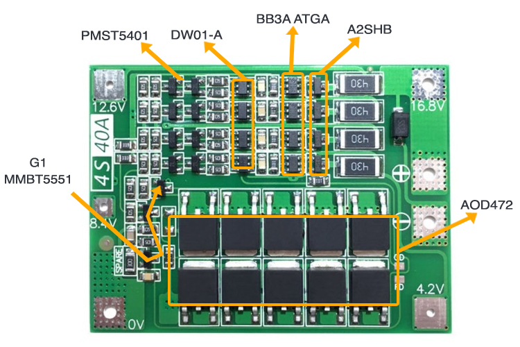 Components used in 4S 40A BMS Module
