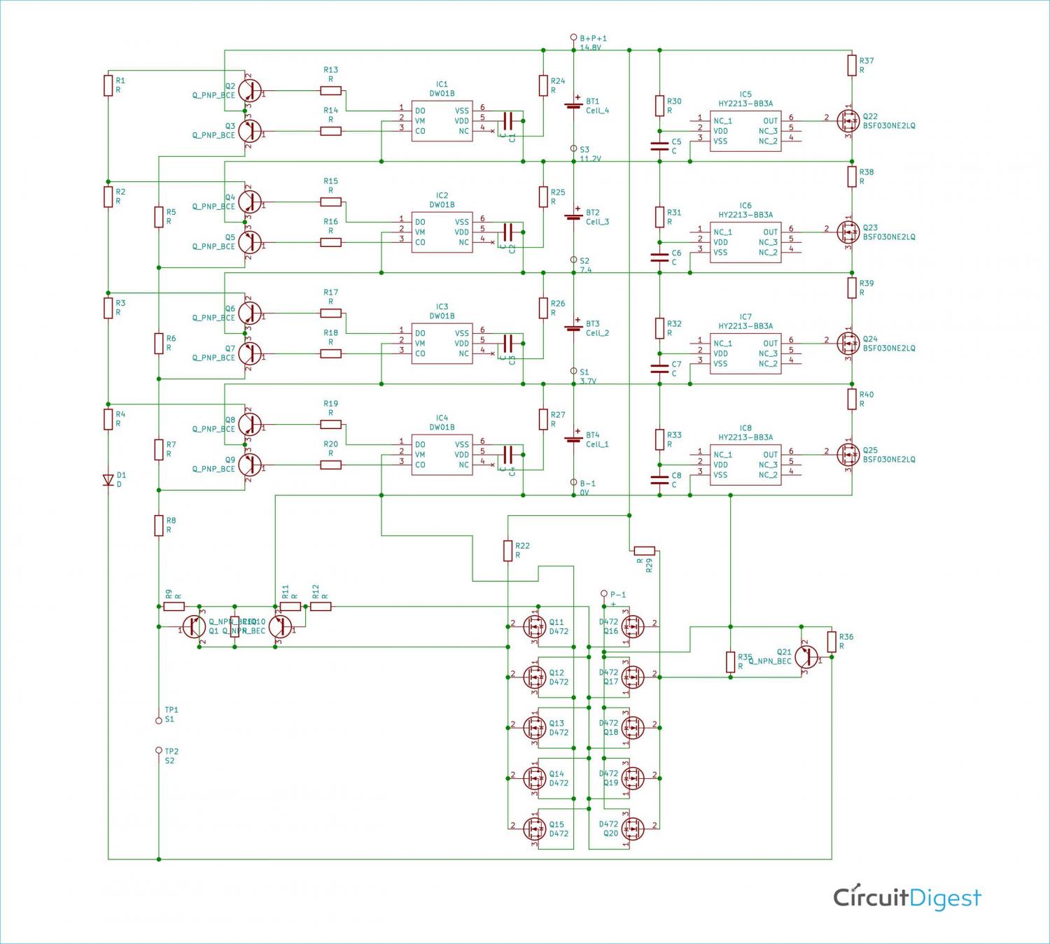 4S 40A BMS Circuit Diagram