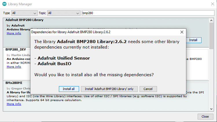 Arduino Adafruit BMP280 Library