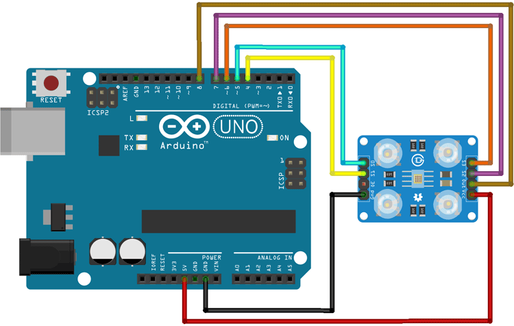Arduino Color Sensor Circuit <h2>وحدة استشعار اللون لأردوينو</h2>