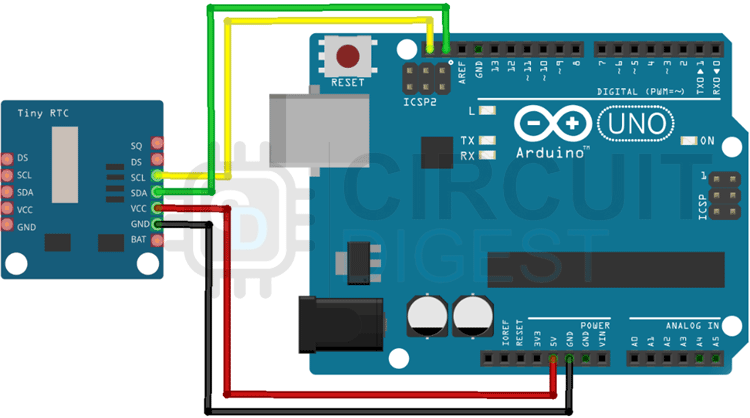 Arduino DS1307 Interfacing Circuit