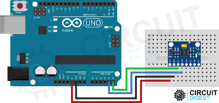 Arduino MPU6050 Gyroscope Sensor Circuit Diagram