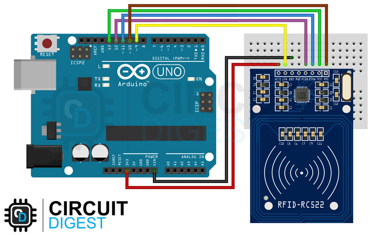 Arduino RC522 RFID Reader Interfacing Circuit Diagram