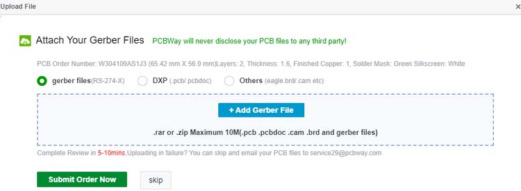 Attach Gerber File on PCBWay