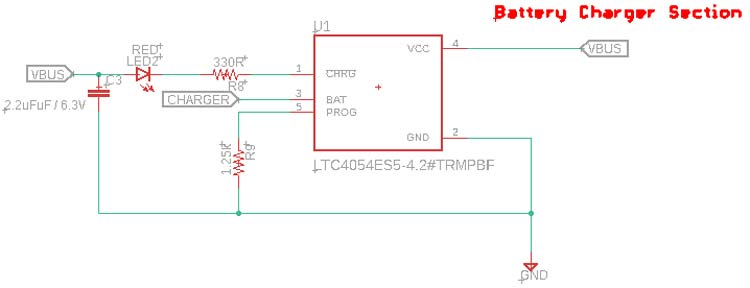 Battery Charging Section Circuit Diagram for Smart Plant Monitoring Device