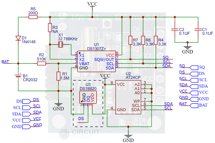 DS1307 RTC Module Schematic