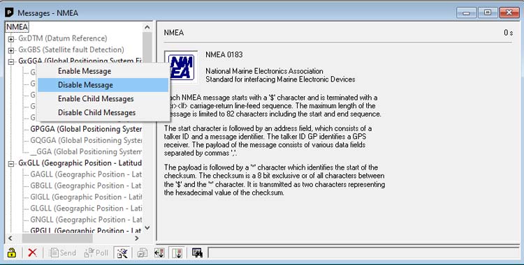 Disable NMEA messages on U-center