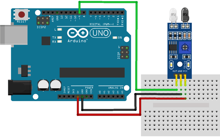 Infrared Sensor / Obstacle Detector Circuit Using LM358, Breadboard