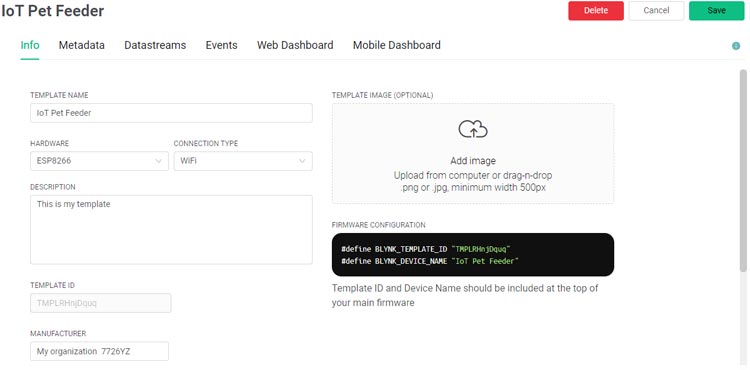 Meta Information about Project on Blynk Cloud