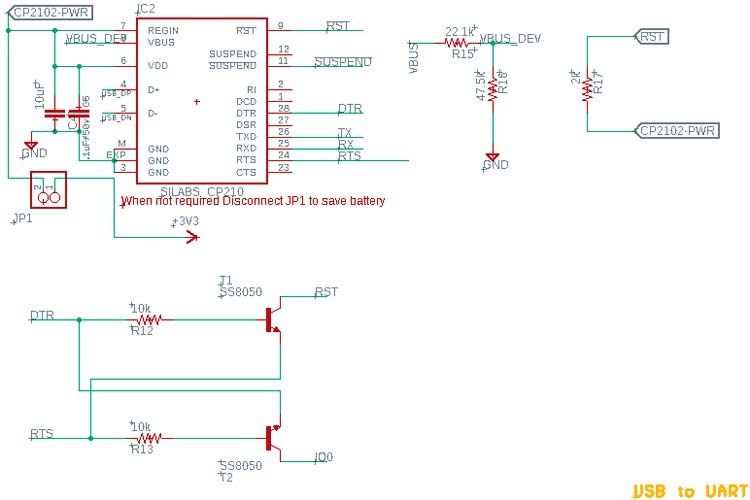 USB to UART Circuit Diagram for Smart Plant Monitoring Device
