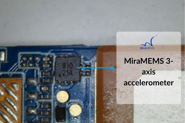 MiraMEMS 3-axis accelerometer chip identified during the JioFind 4G teardown