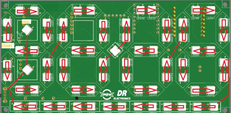 placement of LEDs for clock face and  DATA IN  & DATA OUT position