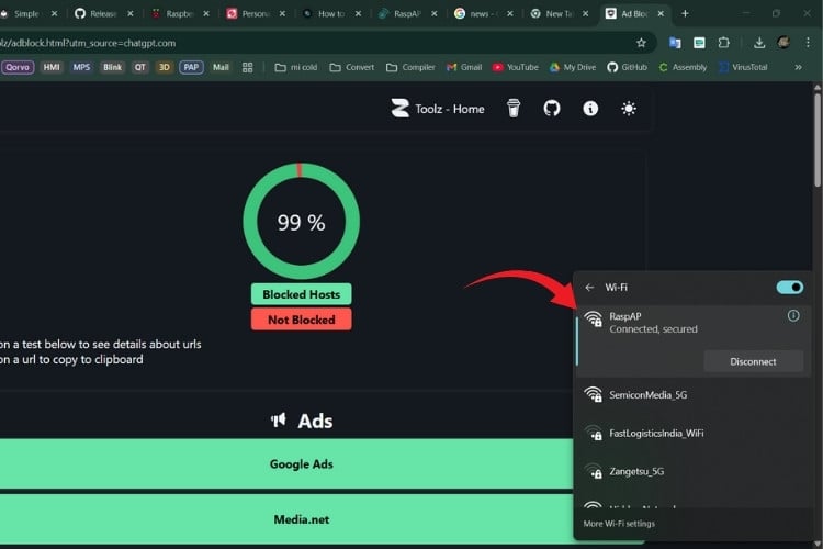 Successfully blocked advertisements using DNS filtering on Raspberry Pi router