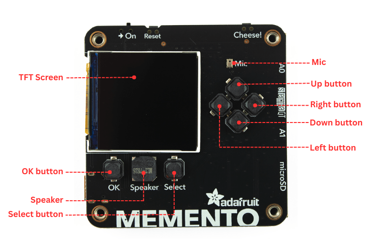 Adafruit Memento Part Marking Front View
