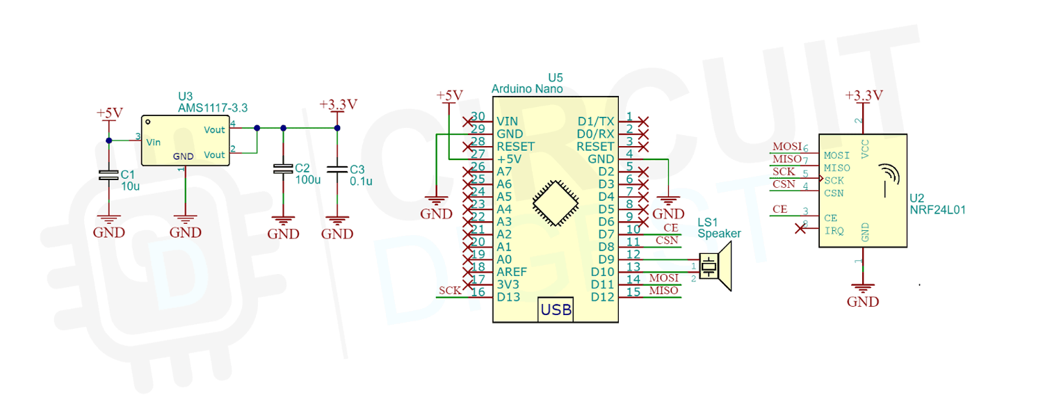 Arduino Audio Spy Bug Circuit Diagram for Receiver