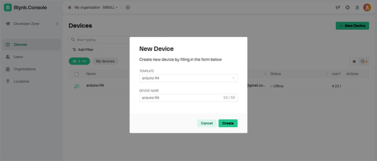 Arduino R4 WiFi  as New Device