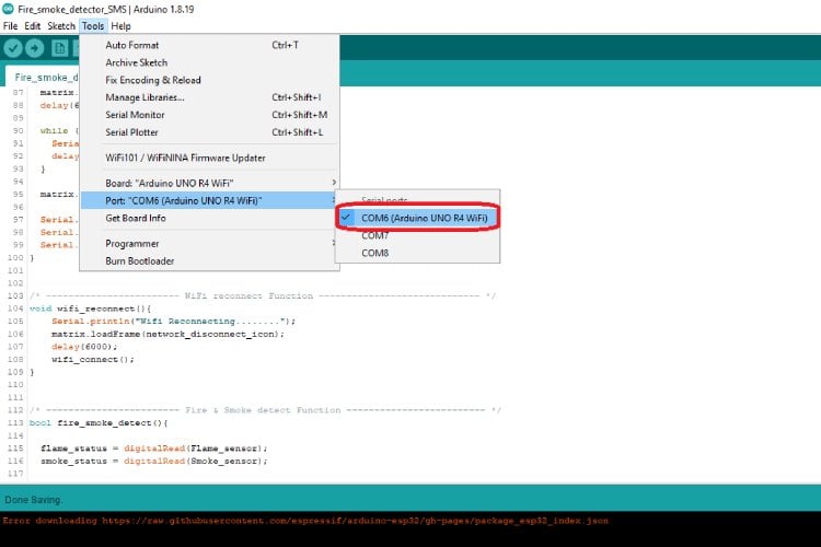 Arduino IDE Port Section.