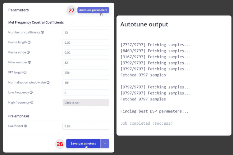 Auto-tuning parameters for ESP32 offline voice recognition model optimization