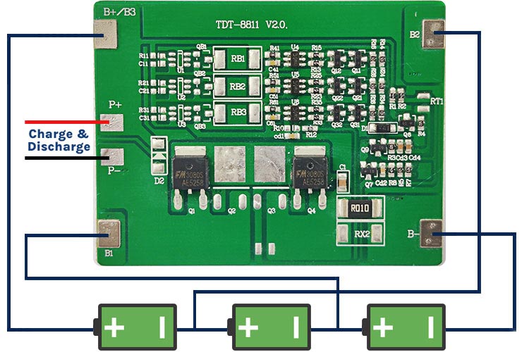 12v battery with 3S BMS module. Connection and operation. 