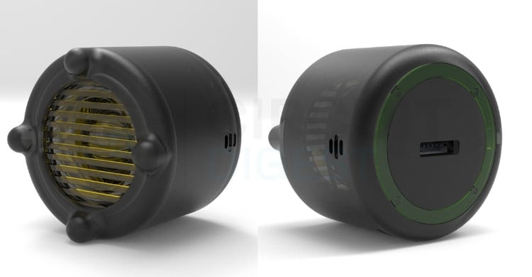3D CAD rendering of ESP32 voice assistant enclosure showing internal component layout