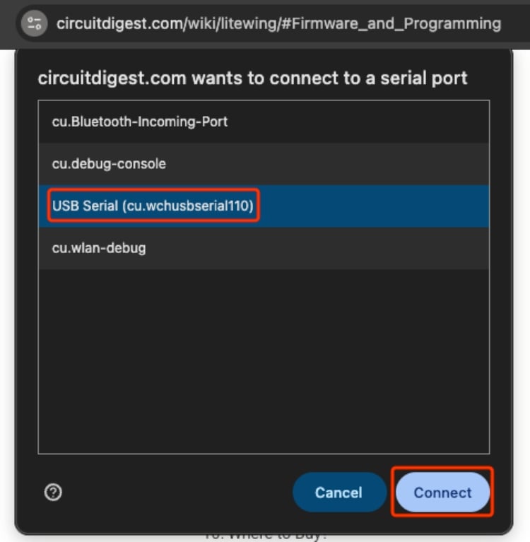 Chrome Browser Serial Port Selector