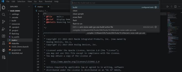 Compiling the Code Selecting the Build Task 