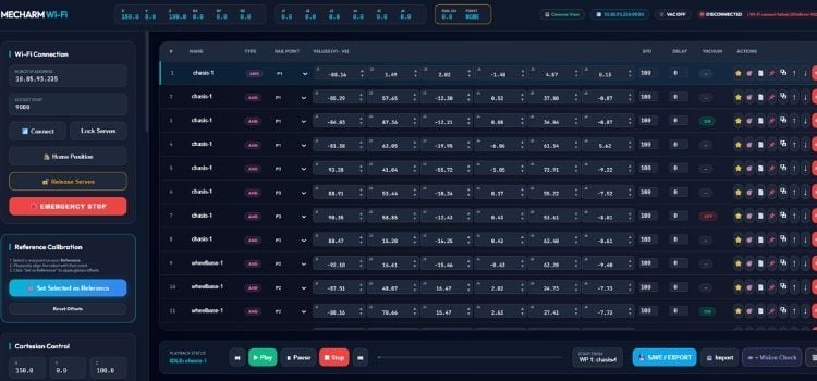 Control interface used for robot calibration, waypoint editing, rail control, and parameter configuration. 
