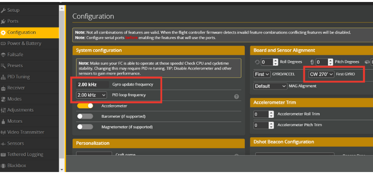Correcting IMU Orientation in Betaflight