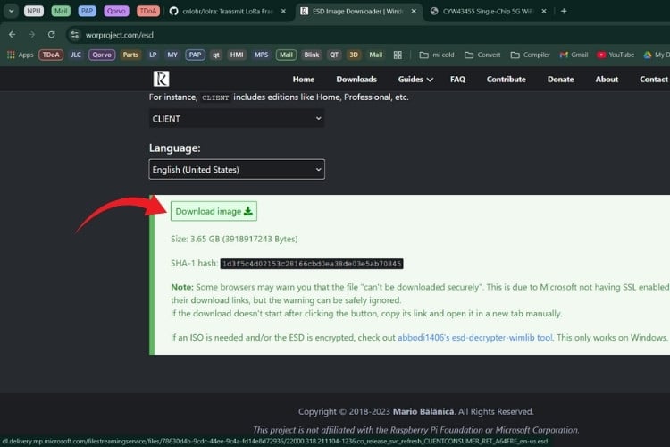 Downloading Windows 11 ARM64 ESD package from Microsoft servers for Raspberry Pi installation