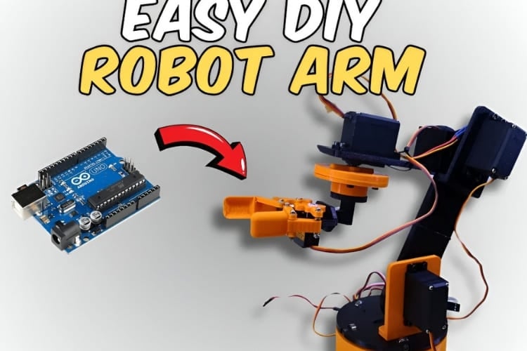 A simple 3D-printed robotic arm from Printables, designed for beginners learning servo-based movement.