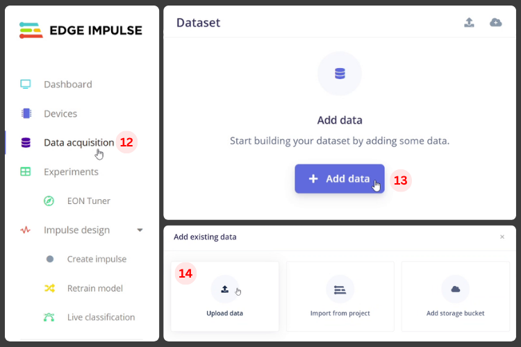 Data Acquisition And Uploading Sensor Data In Edge Impulse