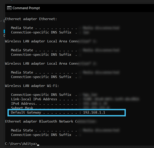 Default Gateway IP Address