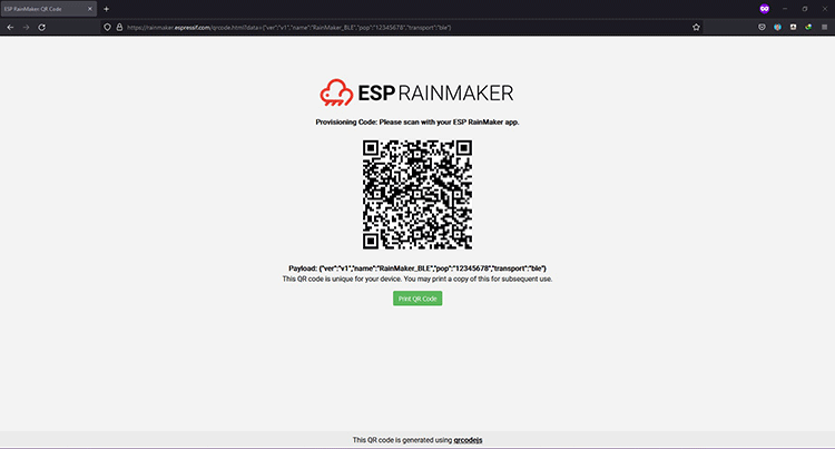 ESP RainMaker QR Code Webpage 