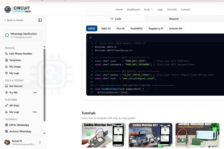 ESP32 CAM code snippet example from CircuitDigest Cloud for smart blind pendant