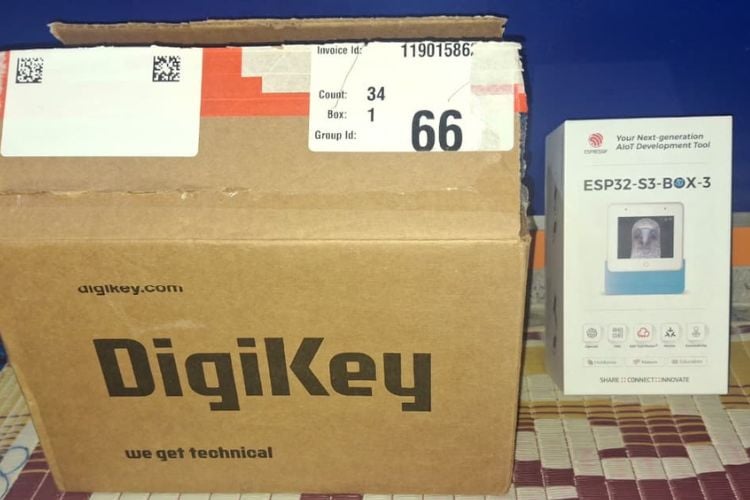 DigiKey Shipping Box Next To ESP32 S3 Box 3 Aiot Development Tool Packaging