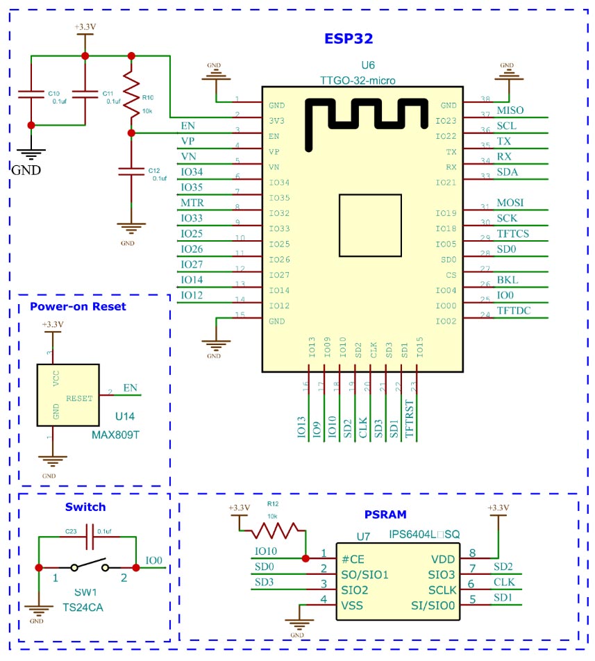 ESP32 Smart Watch TTGO 32-micro Circuit Diagram