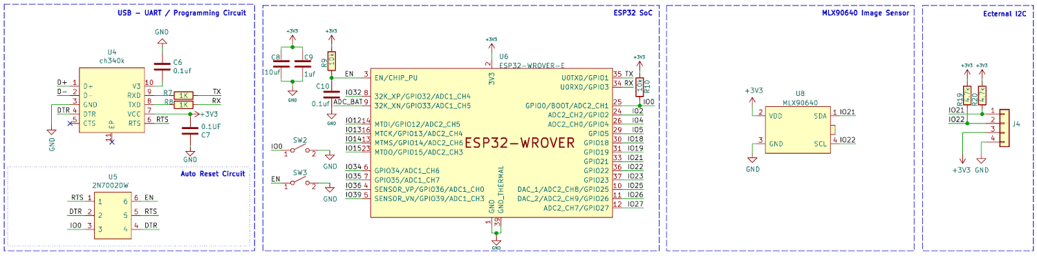 ESP32 SoC  and MLX90640 Circuit Diagram