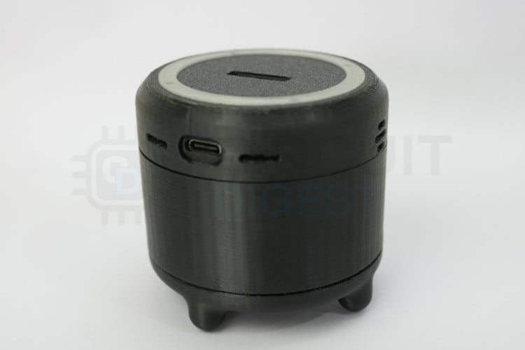 Fully assembled ESP32-S3 AI voice assistant in 3D-printed enclosure with all components integrated