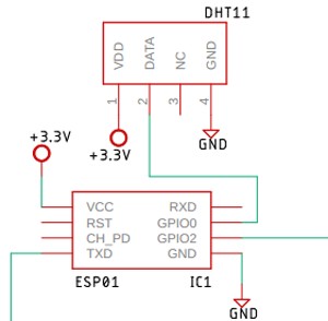 ESP8266-01 Module with DHT11 Sensor Circuit